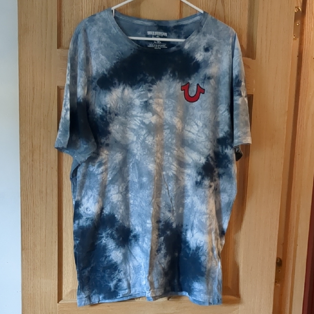 True Religion Blue And White Tie-Dye Tee